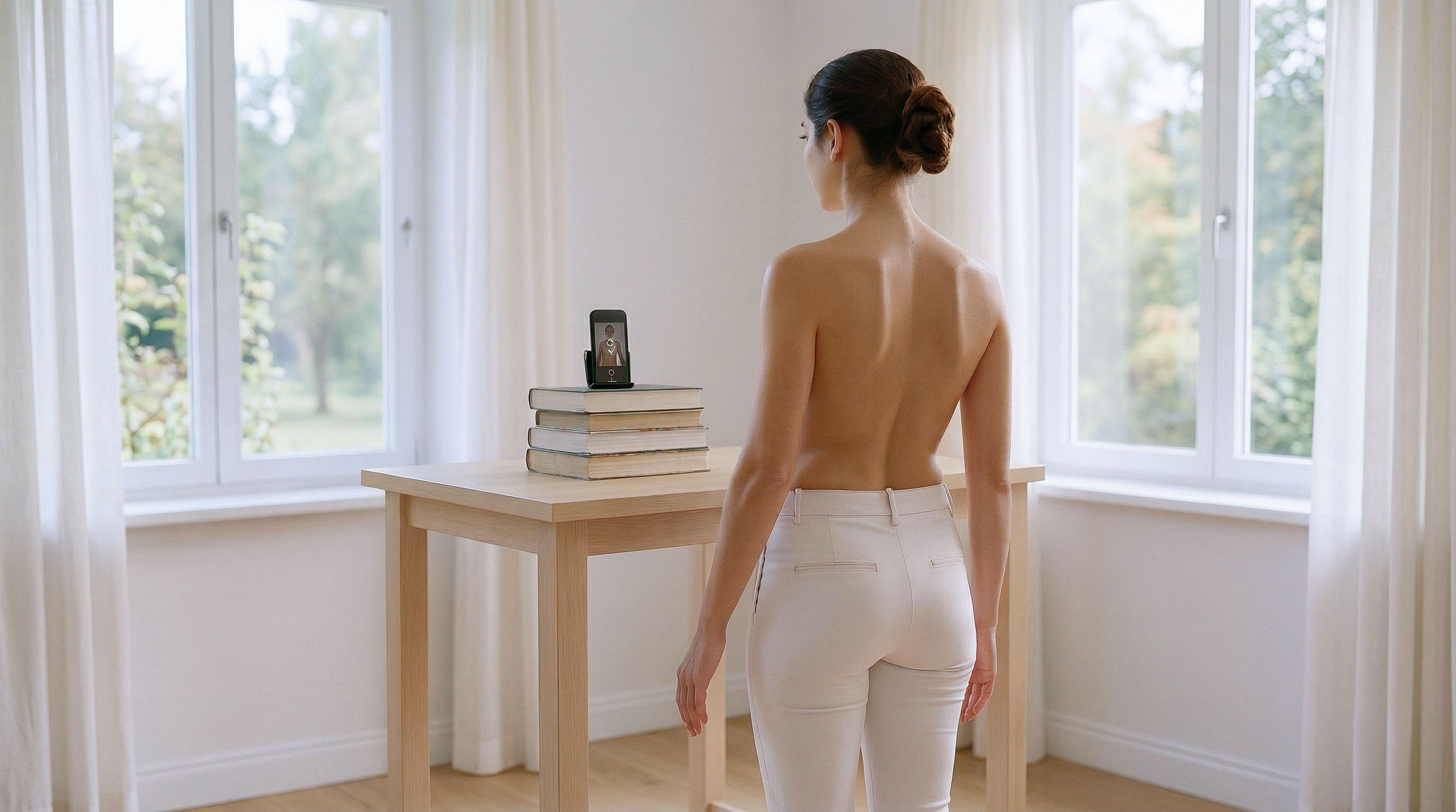 Patient taking photos to generate a 3D breast model.